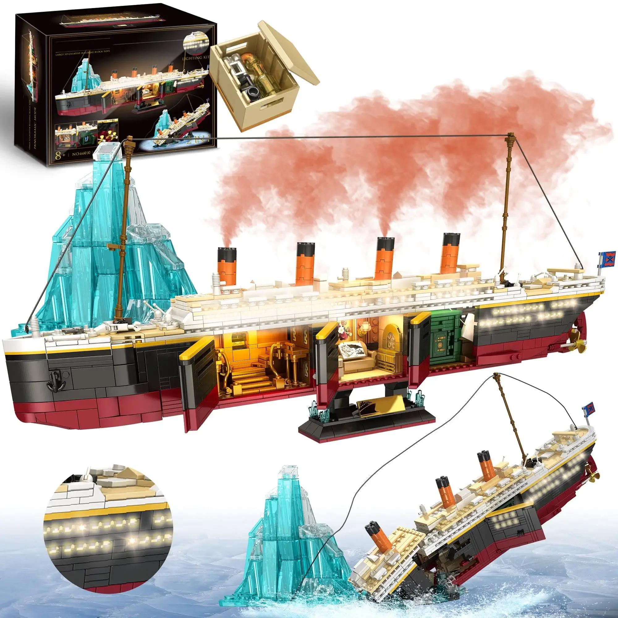 MOC 2288PCS Titanic Model Creative Luxury Cruise Ship Set City Boat Building Blocks with Lights Bricks Toys for Children Adult