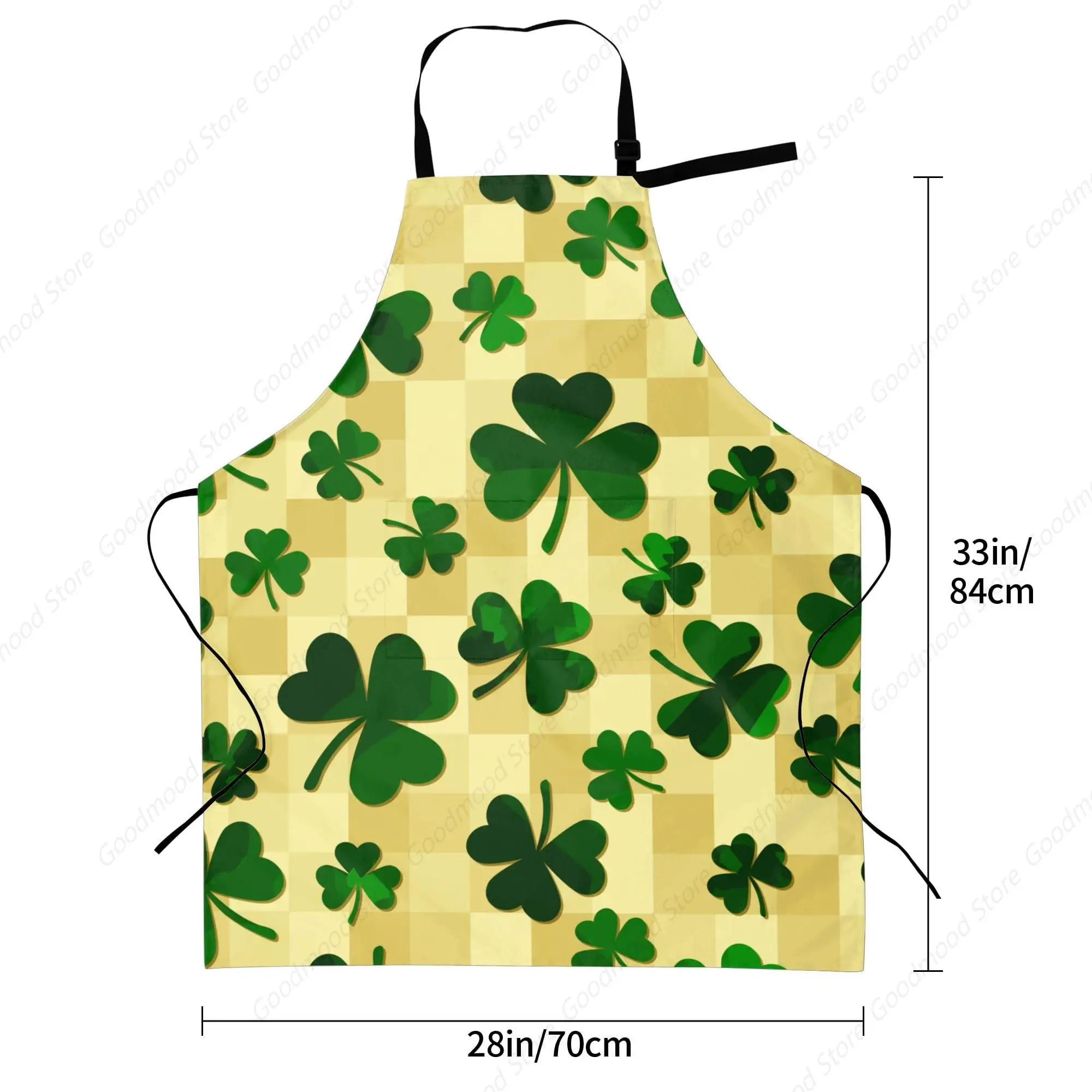 Green Shamrock Waterproof Apron with Pockets Adjustable Bib Apron for Cooking Kitchen Garden Baking