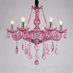 French Princess Room Crystal Pink Chandelier Villa Hotel Dining Table Candlelight Glass Decoration Rose Red LED Pendent Lamp