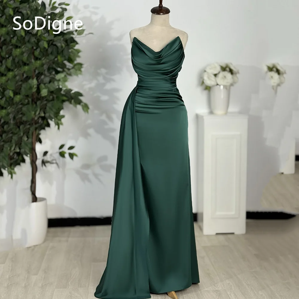 

SoDigne Elegant Satin Evening Dresses Strapless Mermaid Pleated Party Dress Formal Occasion Prom Gowns Customized