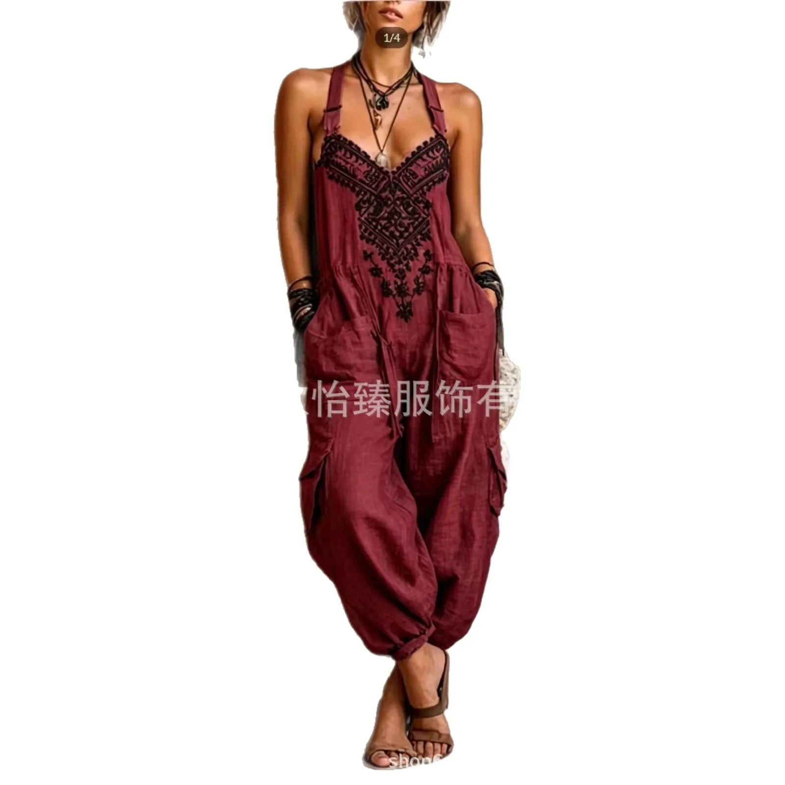 Sleeveless Printed Pants Loose Fit Office Style with Slight Stretch Summer Wide Leg Full Length Casual V Neck V Women Jumpsuit