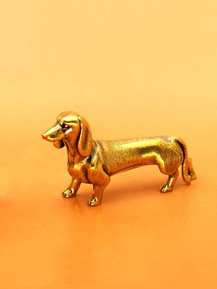 Statue de teckel en cuivre pur, chien saucisse, Figurines en laiton Vintage, ornement de bureau pour la maison, Miniatures de thé Antique, artisanat pour animaux de compagnie, cadeaux