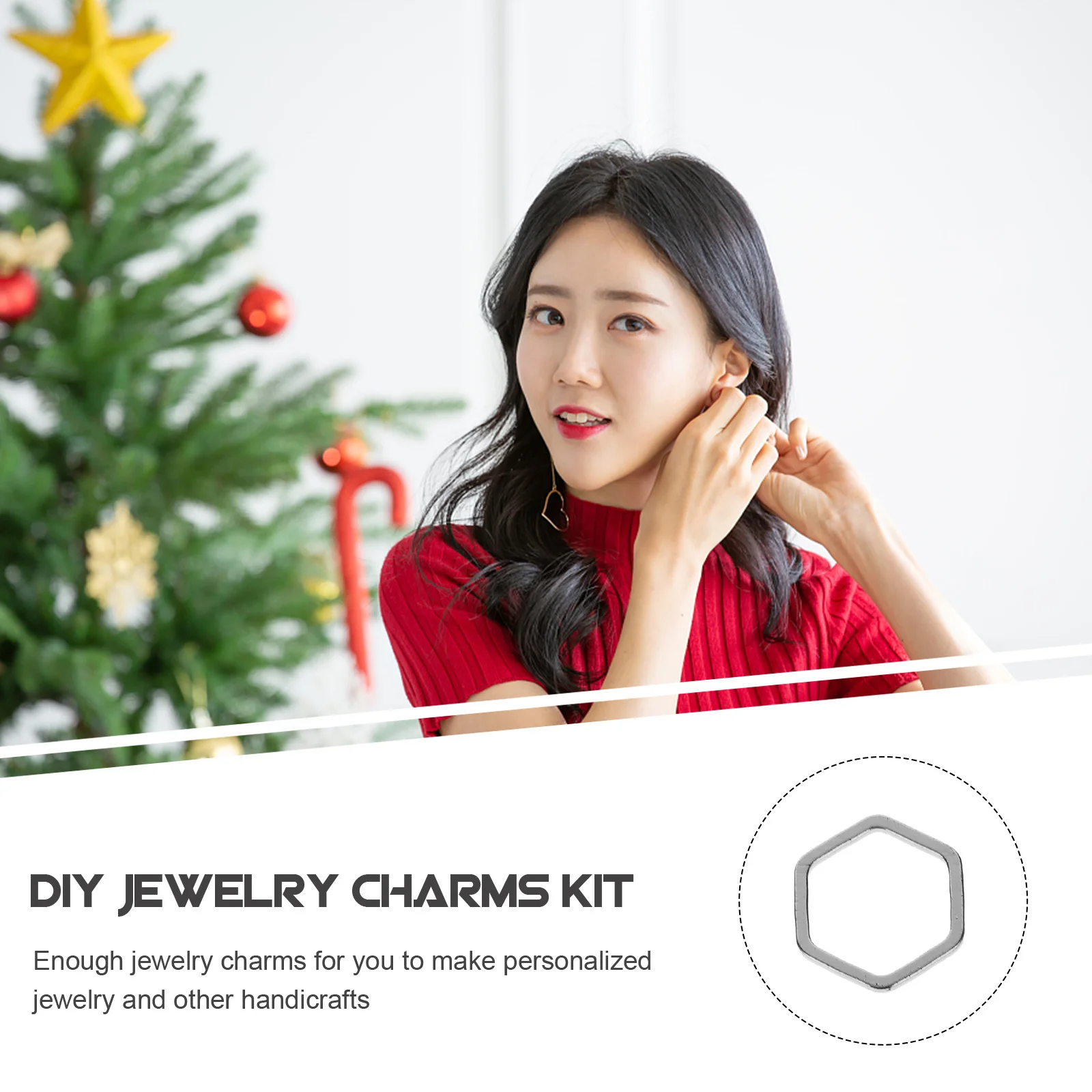 

50Pcs Hexagon Jewelry Charms Copper Pendants DIY Earrings Making Supplies Connector Findings for Bracelets Necklaces