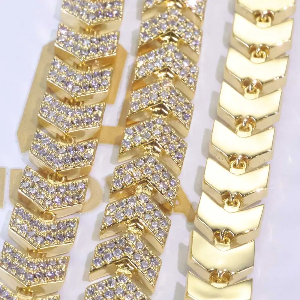 ผู้ชายใหม่ Hip Hop Cuban สร้อยคอ 8MM Arrow Design Shining 5A Zircon ชุบ 18K Gold ผู้หญิง Charm คอ