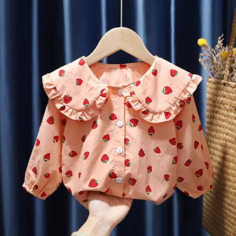 Baby Girl Cotton Shirt Long Sleeve Infant Toddler Child Turn Down Collar Blouses Solid Spring Autumn Summer Baby Clothes 1-7Y