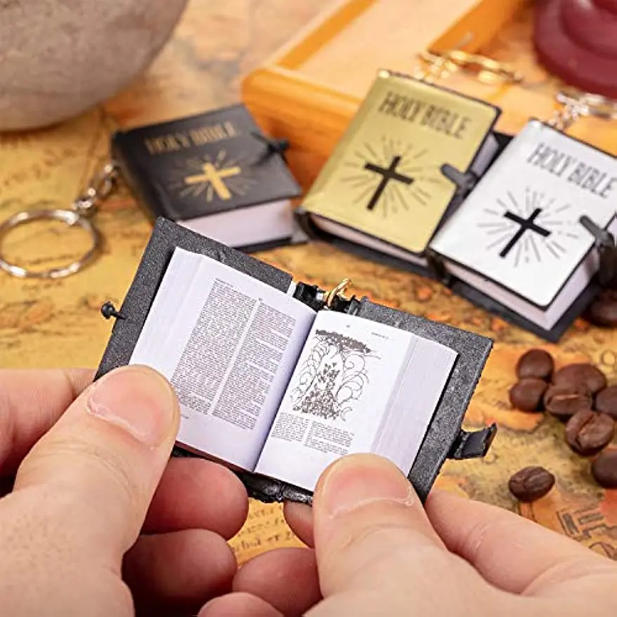 18 Pieces Mini Book Keychain Miniature Book Keyring for Church Souvenir Gifts CROSS