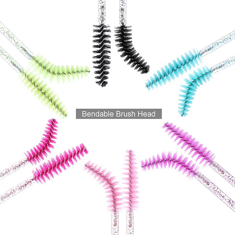 50 Stuks Glanzende Wegwerp Wimper Borstel Applicator Wands Krultang Mascara Wenkbrauw Make-Up Tools Kam Toverstokken Spoelen Borstels