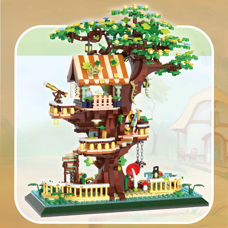 ตัวต่อมินิซากุระสร้างสรรค์ แบบจำลองสถาปัตยกรรมถนนเมือง ชุดประกอบบ้านต้นไม้ DIY ของขวัญสำหรับเด็กผู้หญิง