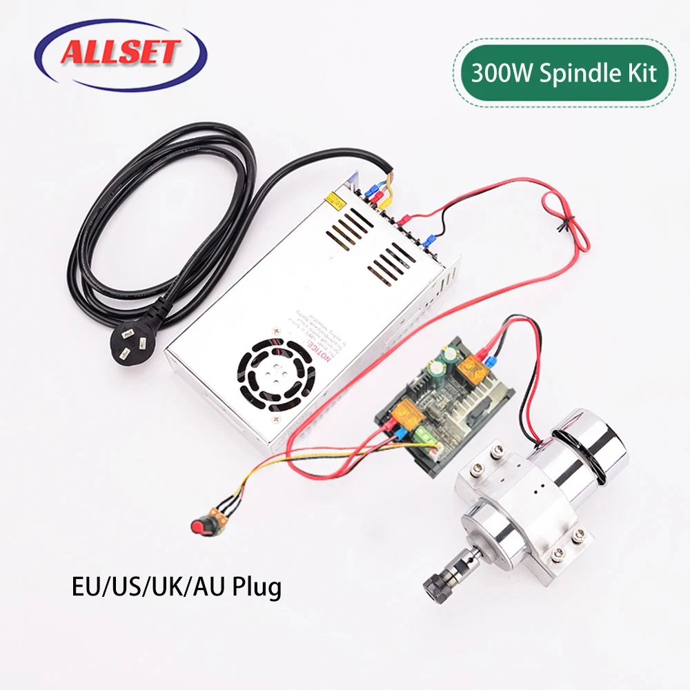 

300W DC Brushless Spindle Motor Kit Air Cooled With 52mm Clamp Spindle Mount Power Converter ER11 Collect for CNC DIY Engraving