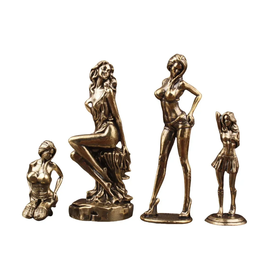 Escultura de chica de Bikini de latón, estatuilla Retro Art Deco, adorno de escritorio, decoración única de escritorio de oficina, regalo coleccionable para adultos