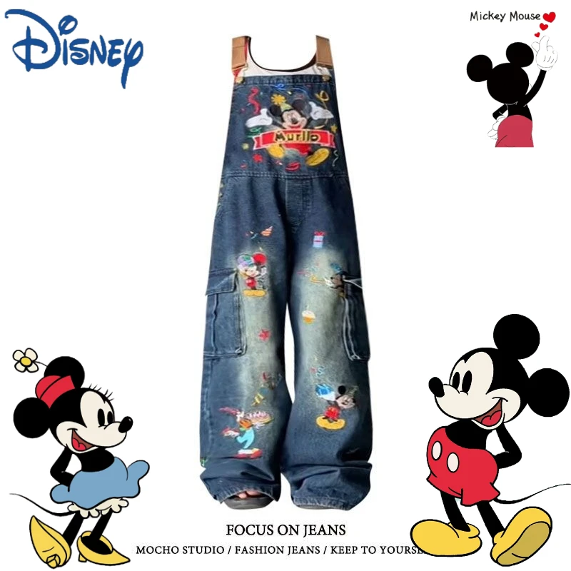 

Disney Mickey cartoon cute overalls creative Kawaii girls sweet cool summer oversized loose jeans anime peripheral gifts