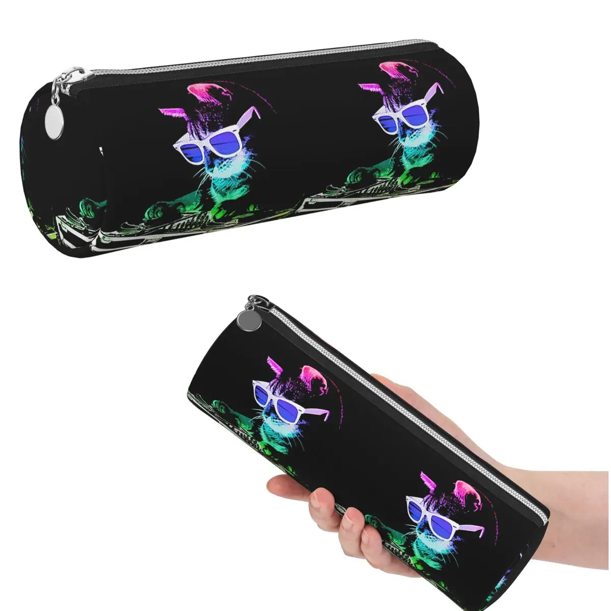 House Cat Rainbow Dj Kitty Pencil Case for Boys Girls School Cylinder Pen Box Pencil Bag Pencil Pouch