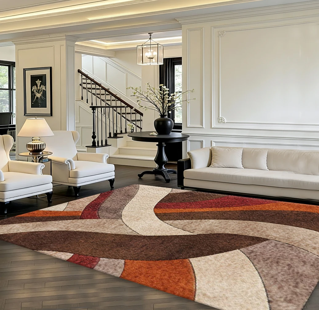 Mid Century Abstract Color Block Area Rug Retro Printed Decorative Floor Rug for Living Room Bedroom Home Decoration