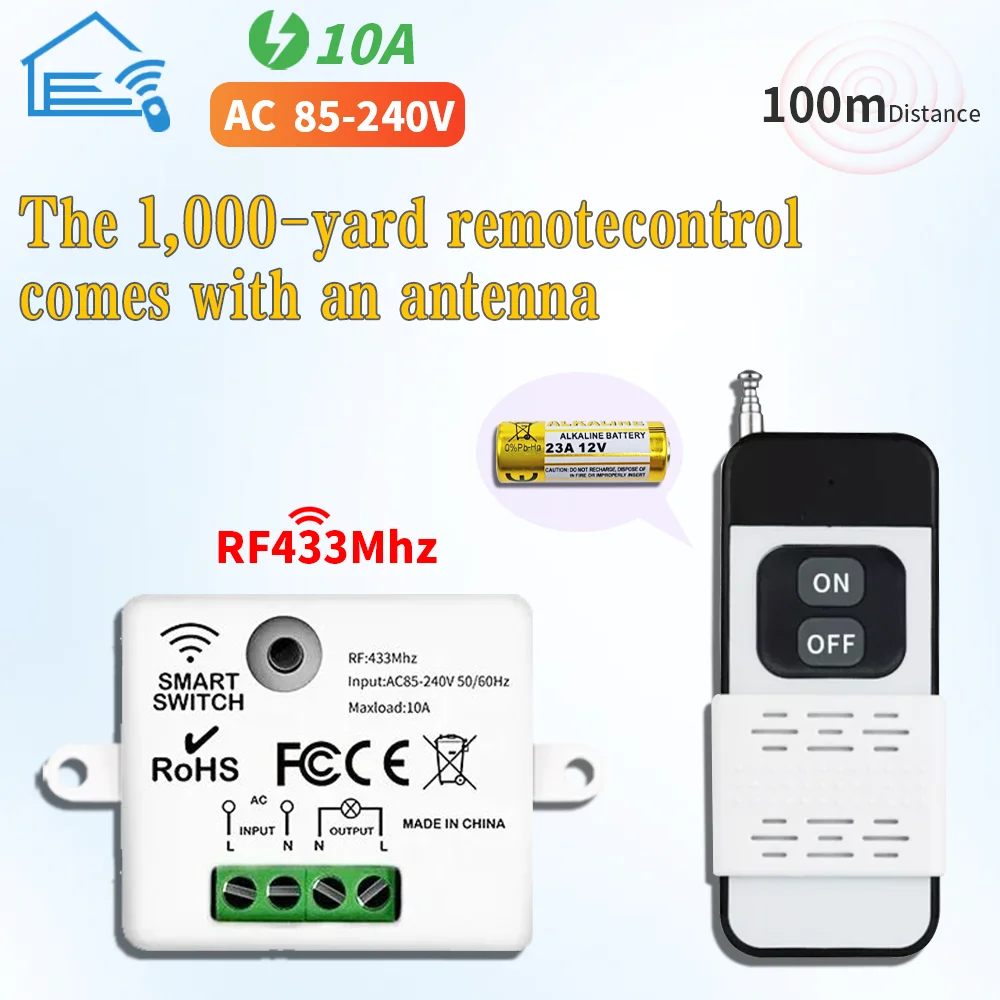 RF 433Mhz لاسلكي للتحكم عن بعد التبديل AC85V-240V وحدة التتابع وجهاز إرسال 1000 متر لمصباح القفل الكهرومغناطيسي LED
