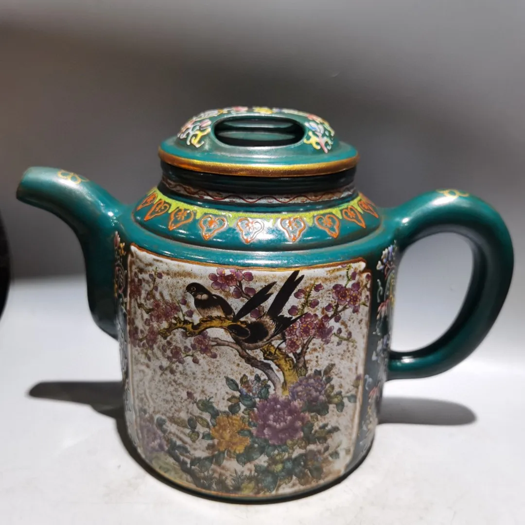 Yixing Purple clay pot Pottery Outline in gold Painted Character Story Pattern Enamel pot Tea Maker Amass wealth Ornaments