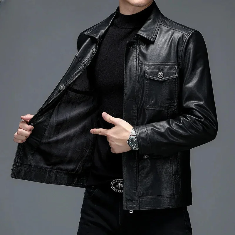 Genuine Leather Jacket Men Clothing Autumn Winter Jackets for Casual Lapel Warm Coats Man Fashion Motorcycle Coat Abrigos