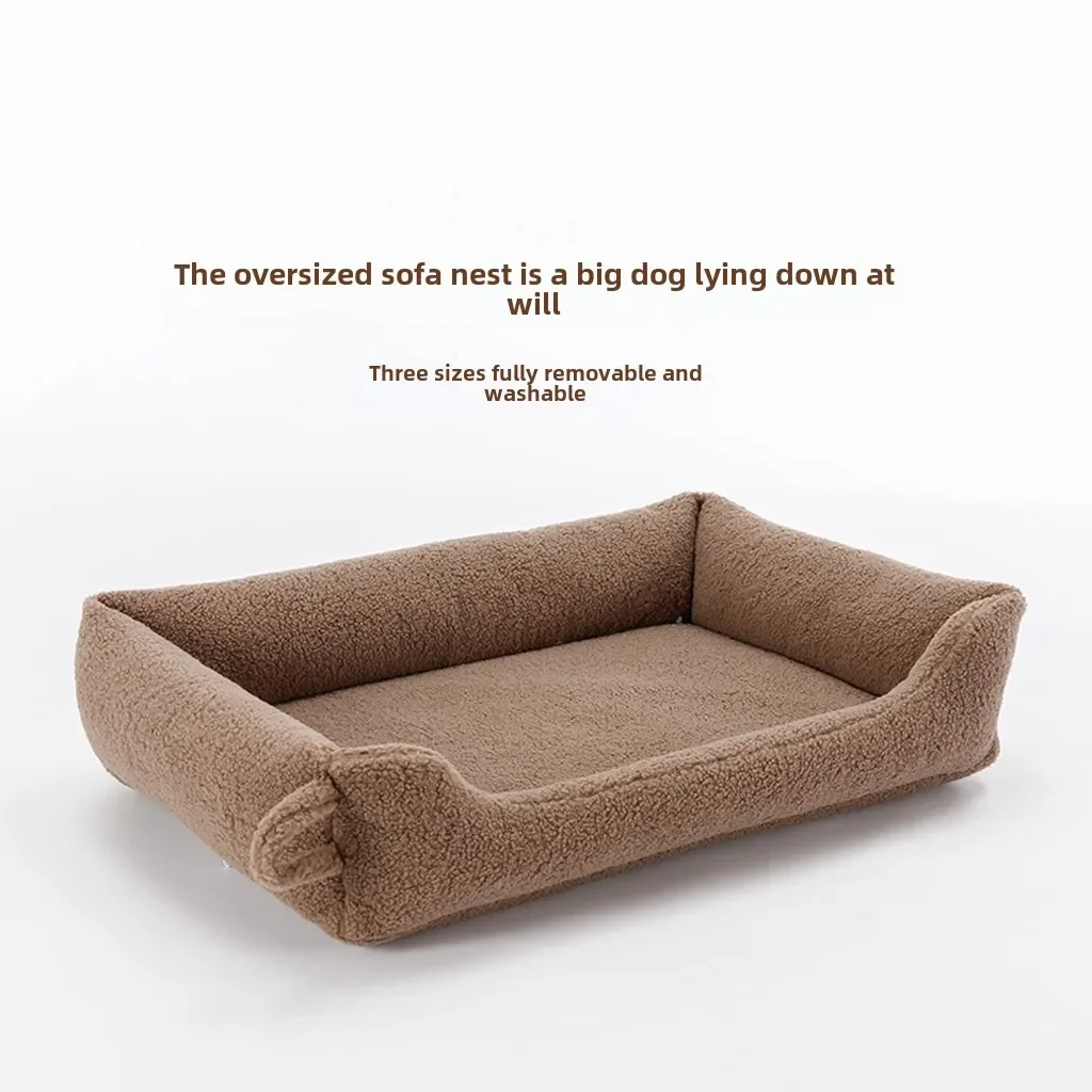 

Large Dog Bed with Removable and Washable Sheepskin Bedding for Winter Warmth and Year-Round Comfort