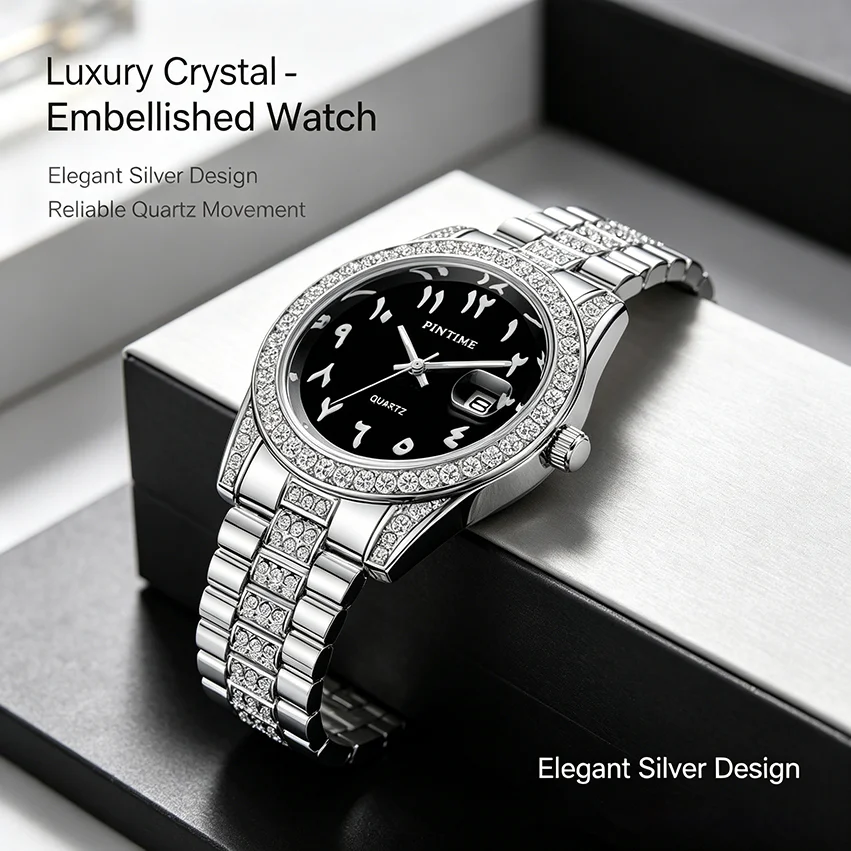 Classic Business Diamond Set Fashion Versatile Waterproof Calendar Men\'s Quartz Watch