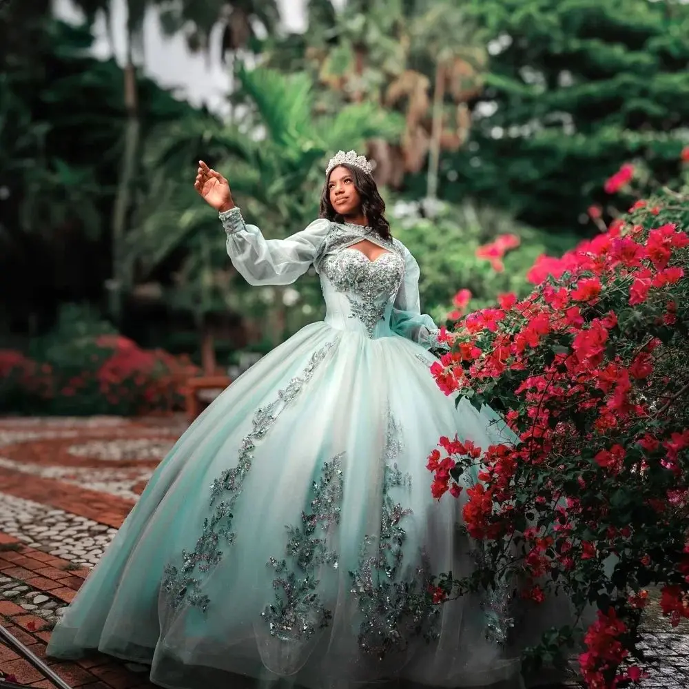 فساتين FURSTENBERG الجنية Quinceanera للنساء بأكمام طويلة وخرز مقطوع فستان مناسبة فيستدوس دي 15 أنوس مخصص #4