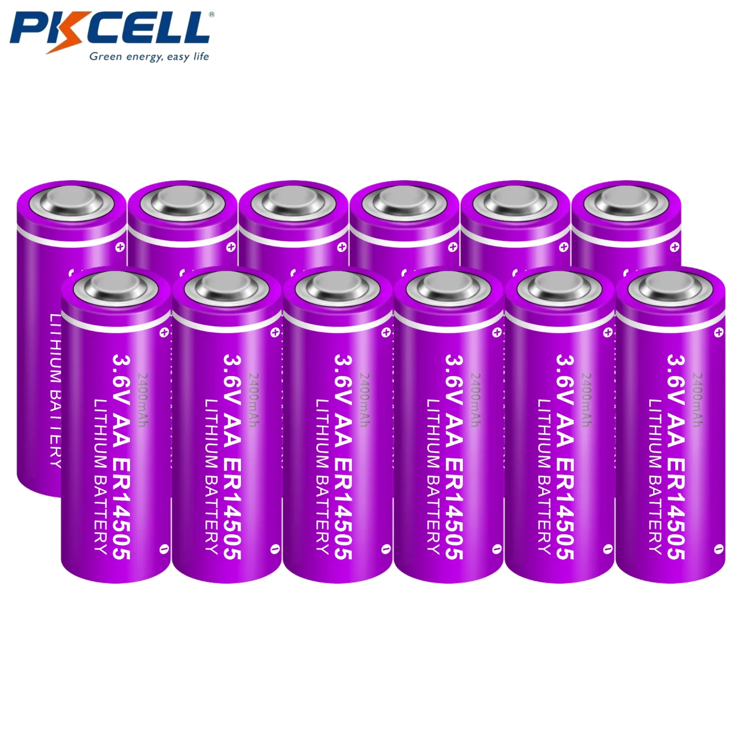 PKCELL 12PCS 3.6 Volt Lithium Battery AA ER14505 2400mAh Batteries Double A Batteries For Smoke Alarms Carbon Monoxide Detectors