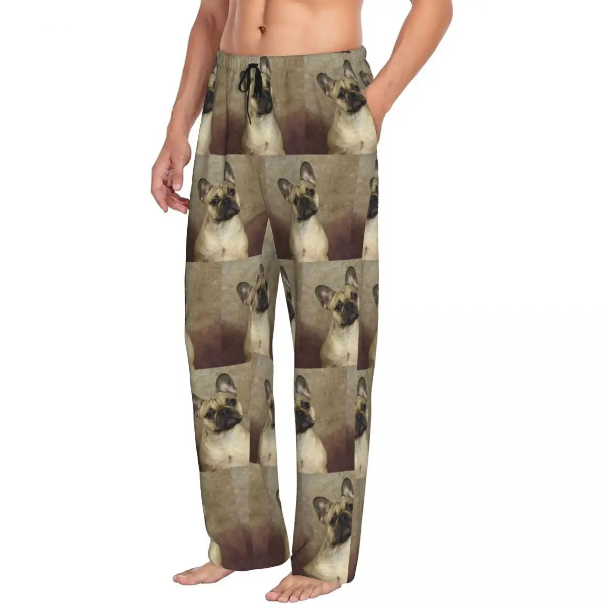 Custom French Bulldog Pajama Pants for Men Pet Dog Lounge Sleep Drawstring Sleepwear Bottoms with Pockets