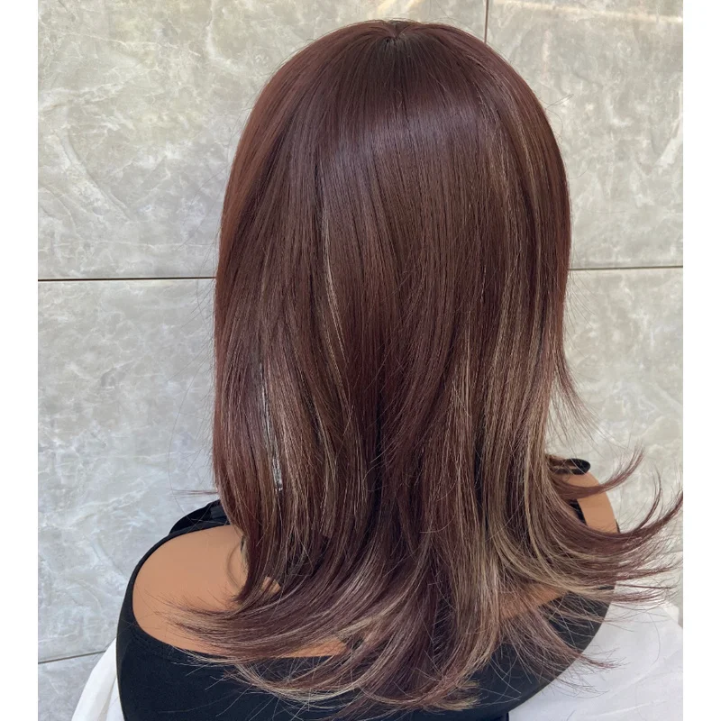 Short Bob Highlight Mix Brown Hair Blend Heat Ok Wigs Women Soft Natural