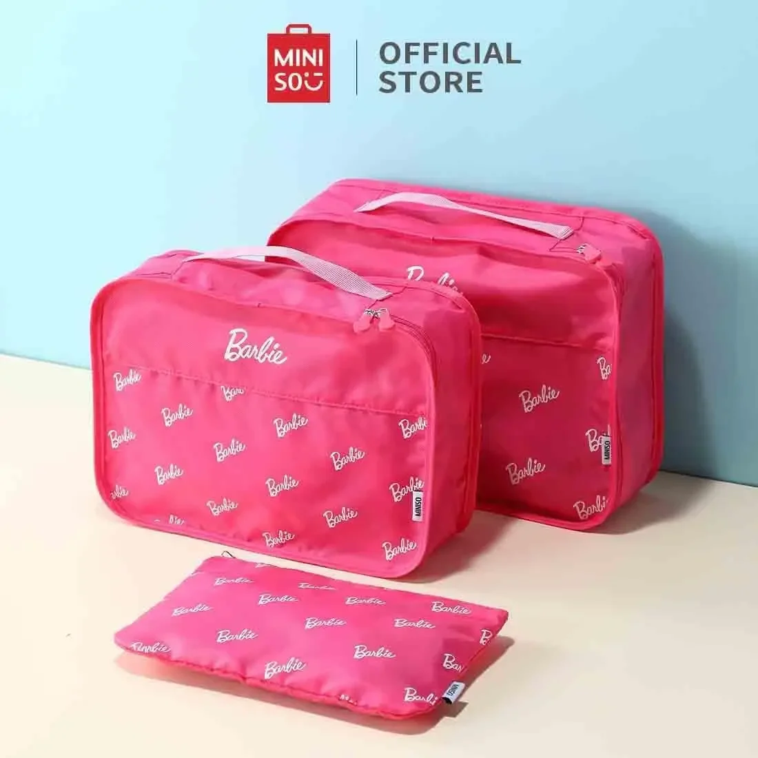 MINISO Barbie All-Over Character Print 3-Piece Red Packing Cube Set