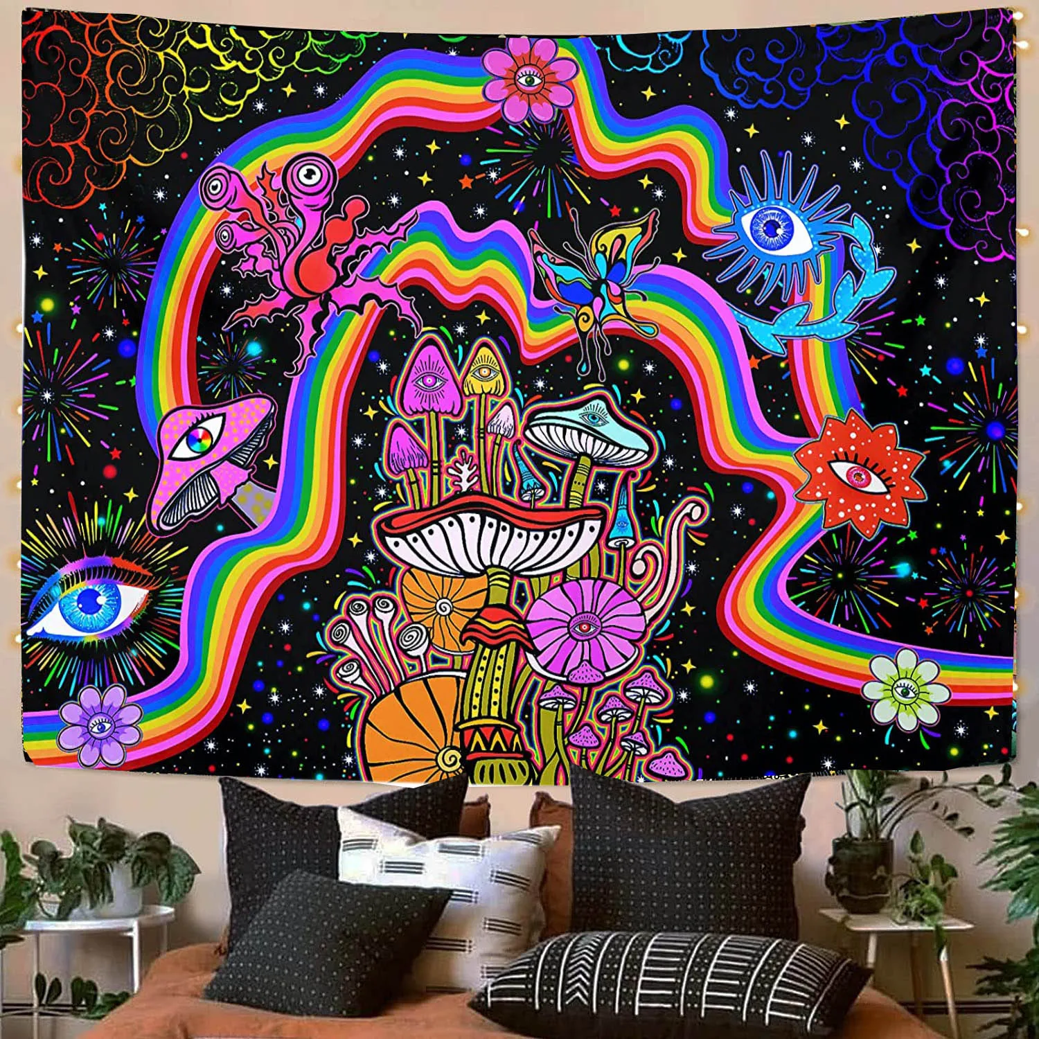 Trippy Mushroom Tapestry Aesthetic Room Decor Boho Tapestries Wall Hanging Gothic Home Decor Dorm Room Decoration Accessories