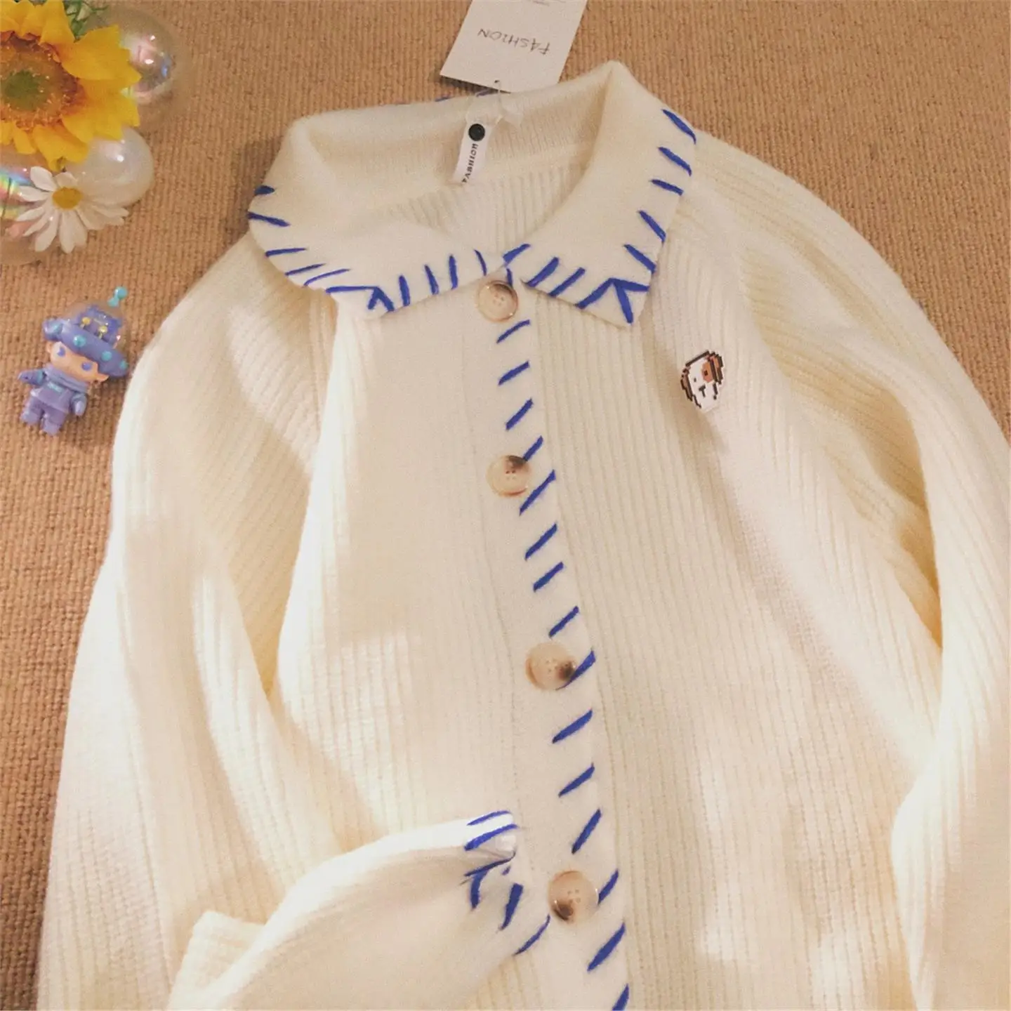 

Открытый кардиган с вышивкой American Lazy Sle, свитер, свободный вязаный топ контрастного цвета для пар, осенне-зимний дизайн, мужской...