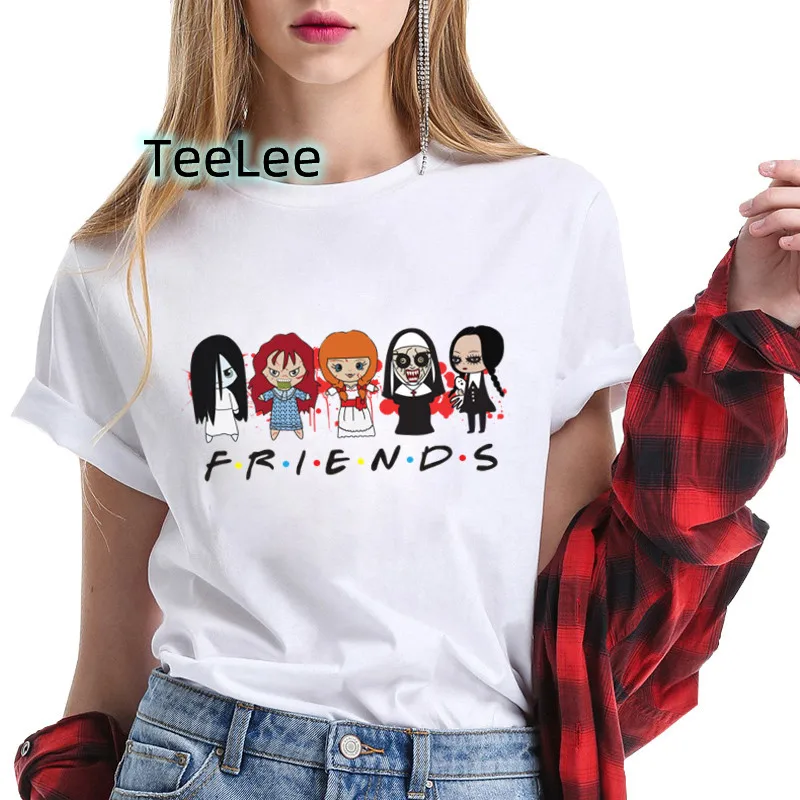 Women T-shirt Horror Friends Harajuku Shirts for Women Casual Short Sleeve Fashion Coffee 90s Anime Tshirt Summer Top Tees