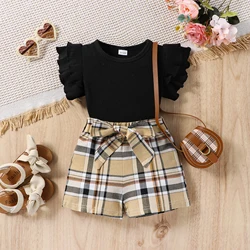 Girls Sets New Summer Pure Black Sleeveless T-shirt +Causal Shorts 3Pcs Baby Girls Suit Infant Newborn Fashion Clothes