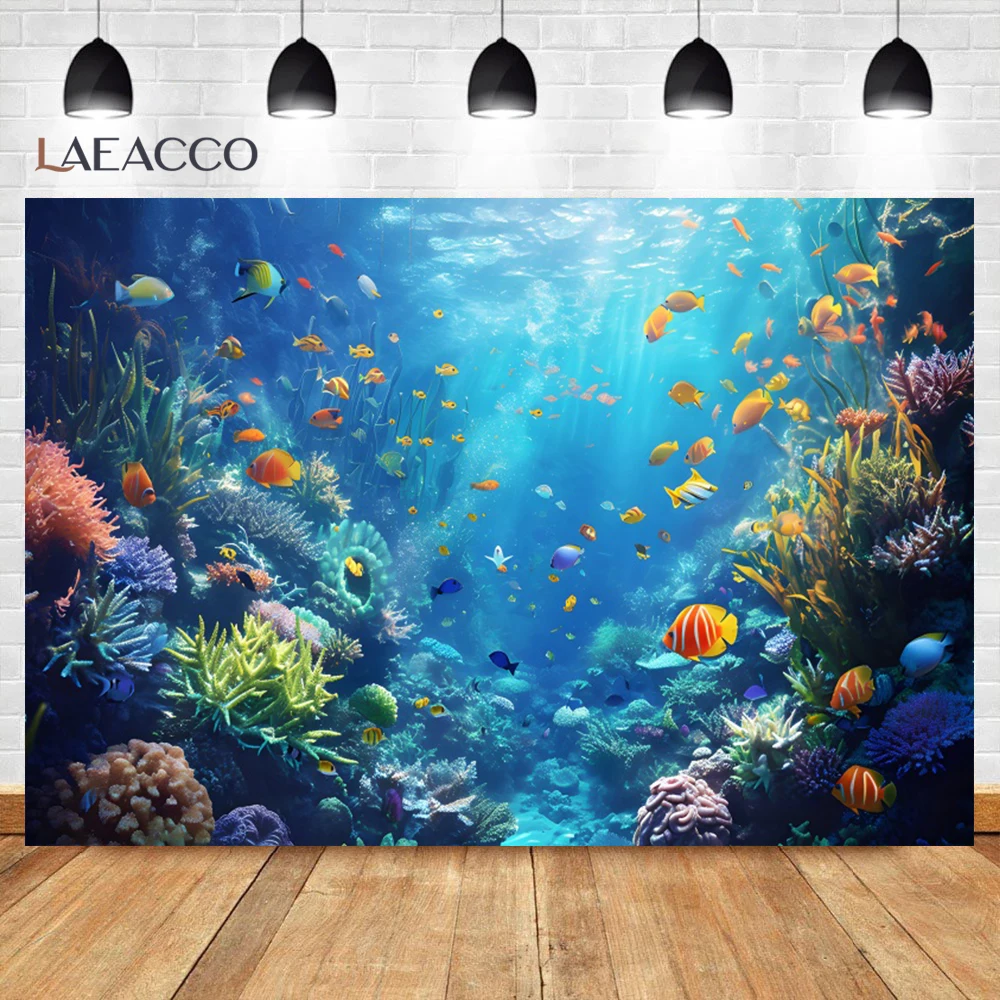 Ocean World Undersea Fish Coral Aquarium Photography Background Kid Birthday Party Decor Banner Portrait Background Photo Studio