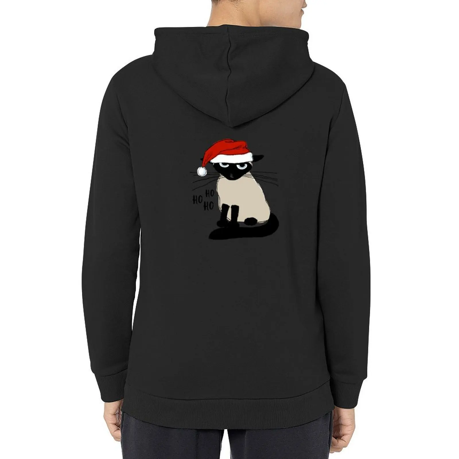 

Siamese Santa Humorous Christmas Holiday Kitty Cat Hoodie mens clothes korean style clothes korean clothes blouse hoodie graphic