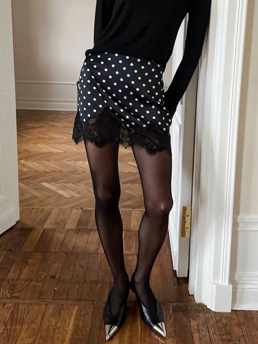 

Winter Women's Clothing Polka Dot Lace A Line Short Skirt For Woman Elegant Office Wear Polyester Vintage Bodycon Midi Skirt