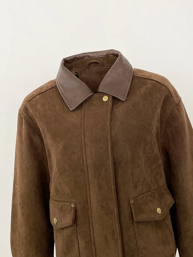 المرأة ربيع الخريف فو الجلود الملابس موضة قصيرة وهمية جلدية سترة جلدية من جلد الغزال الإناث الاصطناعي بولي معطف معطف جلد سيدة