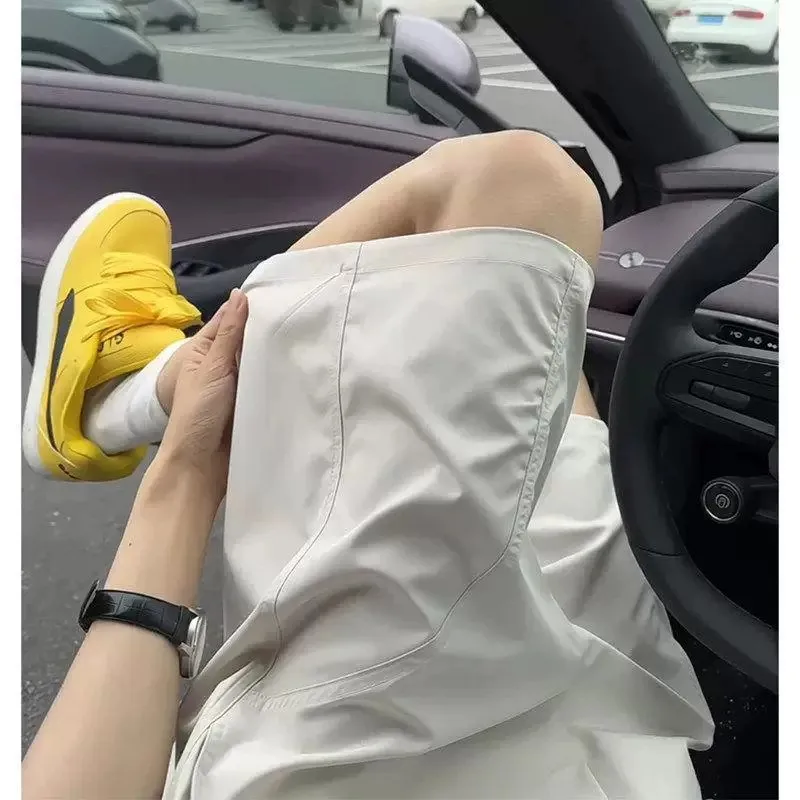 

Ice Silk Straight Leg Shorts Men's Summer Thin Basketball Sports Outdoor Wear Five-Quarter Pants Casual Loose Fit Polyester F...