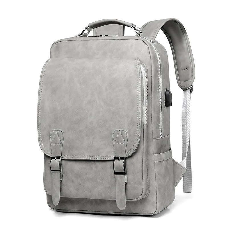 Fashion Leather Men Backpack Business Male 15.6\