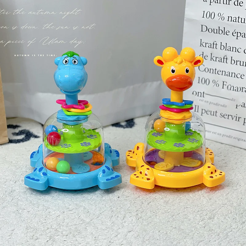 Giocattolo spinner con sfera spinta e rotazione per i più piccoli Giocattolo popper con palla divertente per animali dei cartoni animati con giocattolo educativo sonoro per neonati