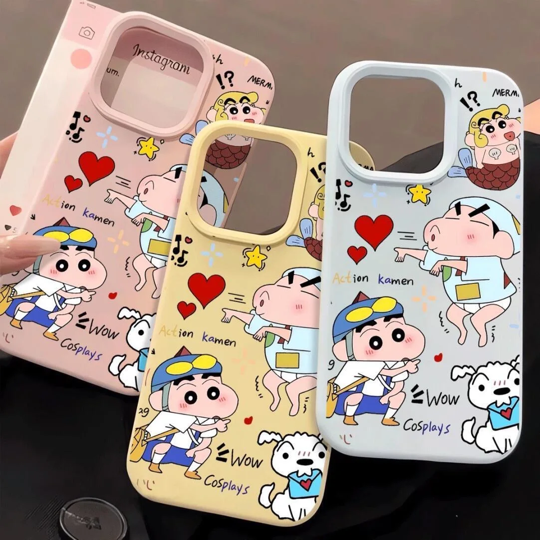 

3D anime Funny Crayon Shin-chan Phone Case For iPhone 13 12 11 14 15 16 Pro Max 17 Pro Cartoon Shin-chan shockproof Back Cover﻿