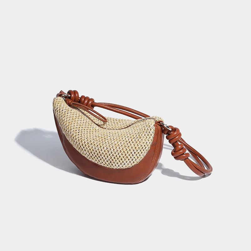 

Women Bags 2024 Summer New Niche Design Holiday Style Straw Crescent Large Capacity One-shoulder Diagonal Dumpling Bag