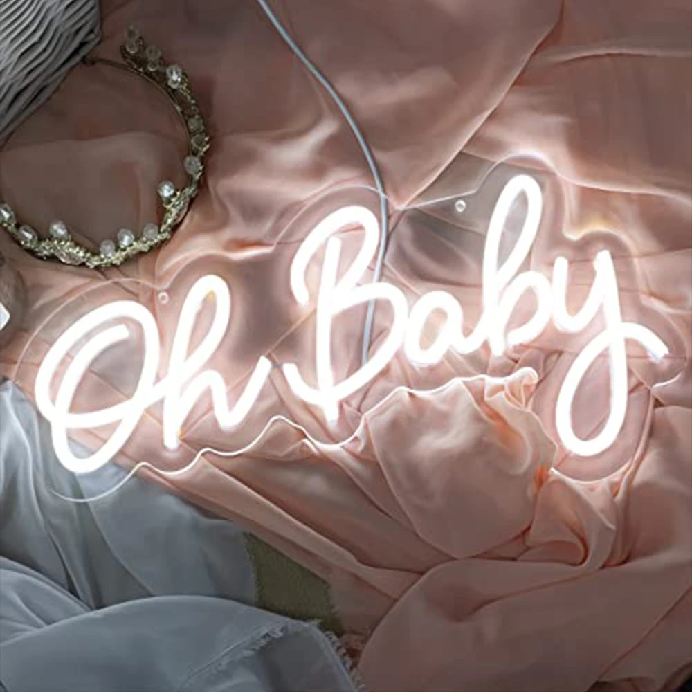 

Neon Sign Oh Baby Transparent Acrylic LED Nights Lighting Sign Party Family Bedroom Baby Room Good Atmosphere Light