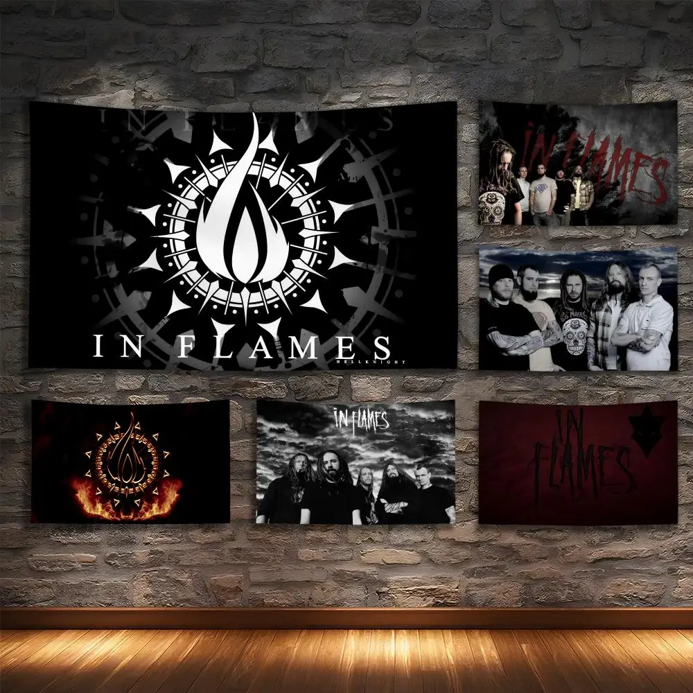 

IN F-FLAMESs Heavy Metal Band Tapestry Custom Living Bedroom Party Dormitory Interior Wall Bohemian Decoration Attached Clip