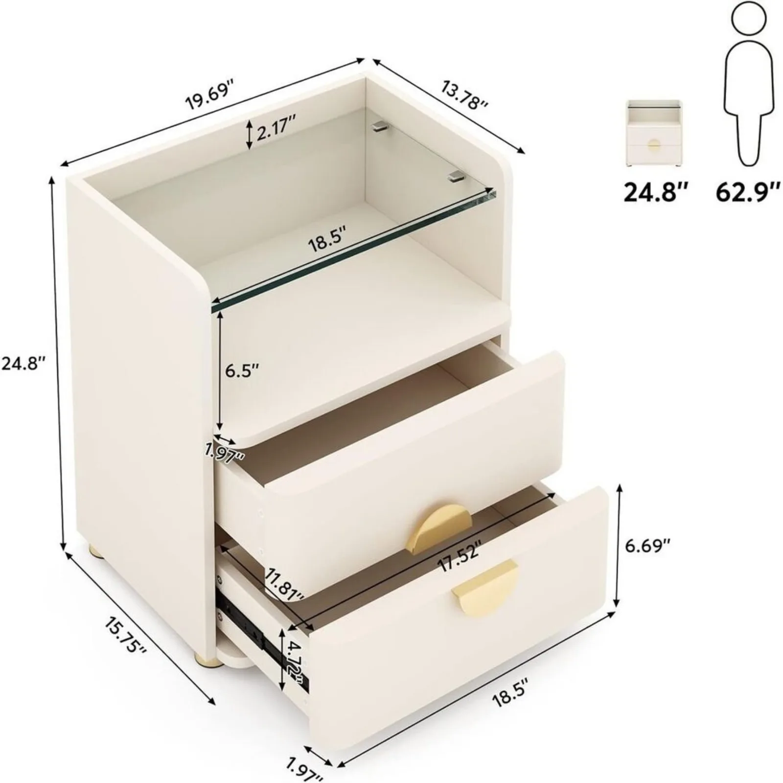 Nightstands 2-Drawer Modern Night Stand With Open Storage Space United States