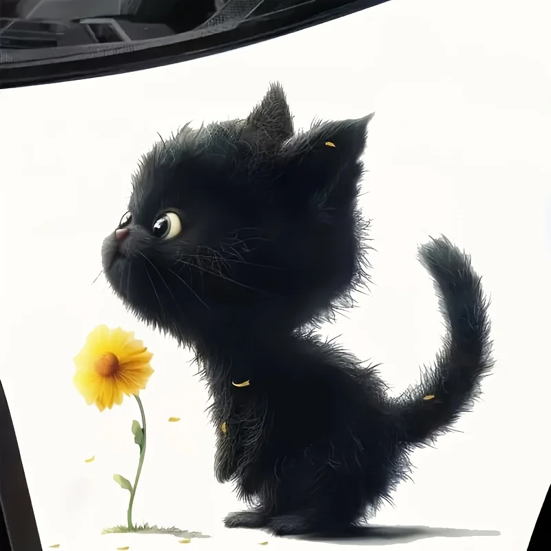1pc 6-Inch Black Cat & Flowers Vinyl Sticker, Waterproof Decal for Laptop, Bottle, Truck, Phone, Motorcycle, Window, Wall & Cup