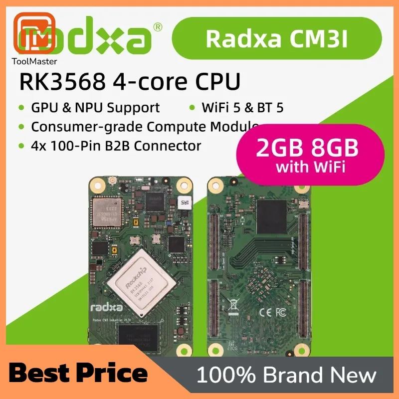 

【Hot Sale】Radxa CM3I RK3568(J) 4-core CPU Industrial Compute Module, GPU, NPU, 4K And 4x100-Pin B2B Connector, Singl
