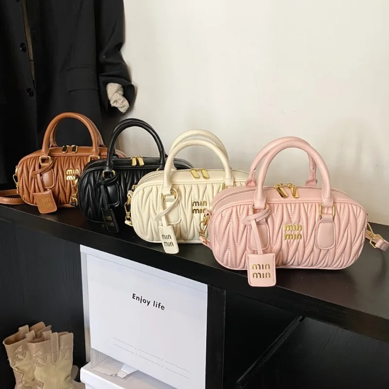 

High quality pleated handbag for women, bowling, fashionable one shoulder crossbody pillow, small square bag