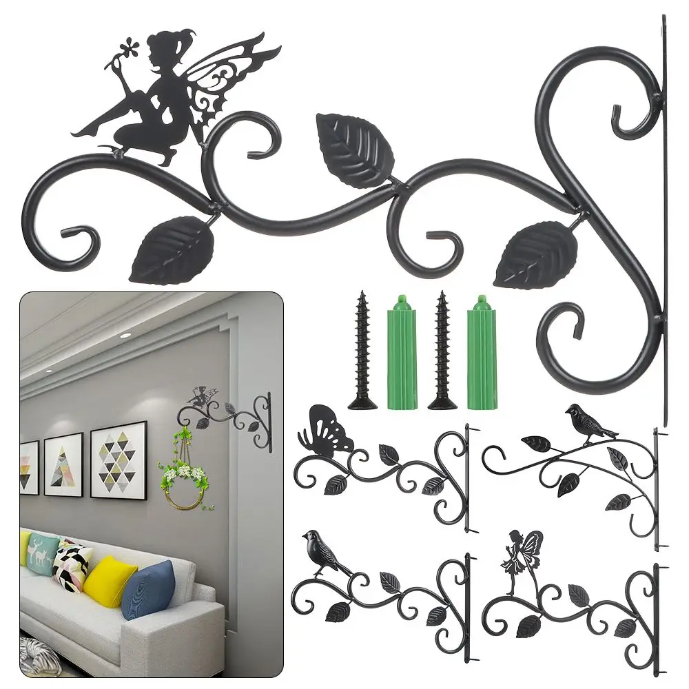 

Черная подвесная корзина для цветов, кронштейны с рисунком птицы, украшение дома, настенная вешалка для растений, крытый, уличный утюг