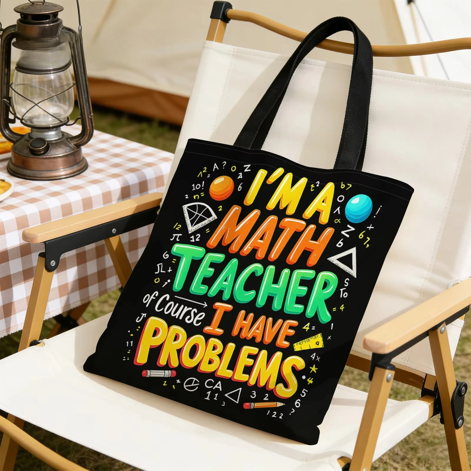 Funny Math Teacher Canvas Tote Bag Math Symbols Slogan Print Reusable Teacher Appreciation Women Shopping Shoulder Bag