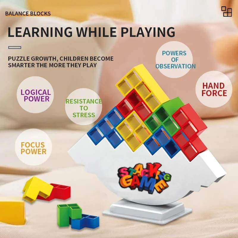 Novo Jogo de Torre Tetra com 64 Peças para Crianças e Adultos, Jogo de Equilíbrio e Empilhamento para Família e Amigos, Blocos de Construção para Construção de Equipe