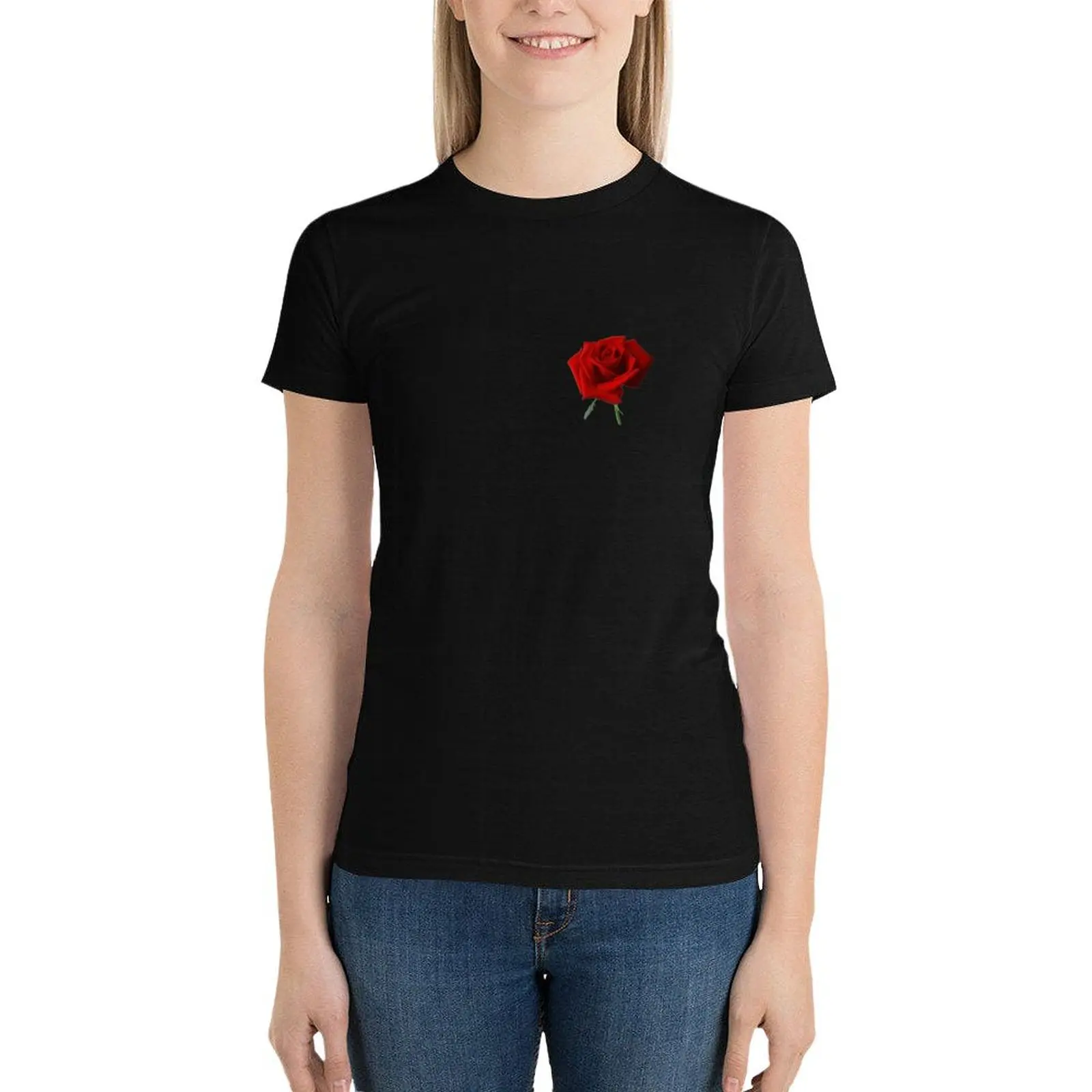 

Red Rose T-Shirt summer clothes female aesthetic clothes Women's tops